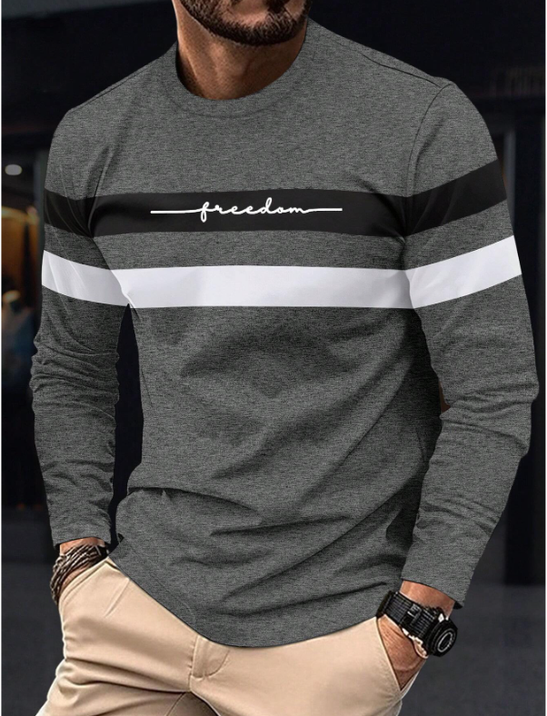 Camisa cuello redondo manga larga de hombre